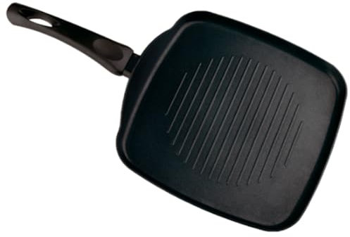 Tradineur - Asadora Grill de Aluminio, Plancha, sartén Cuadrada con Mango, válida para inducción, Antiadherente, Libre de PFOA (Negro - 27 x 27 cm)