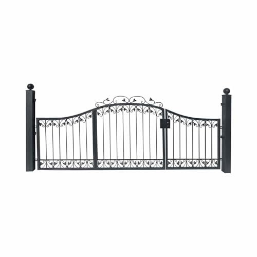 Gartentor Hoftor Einfahrtstor mit Tür Schmiedeeisen Monaco-GT300AS/100S Anthrazitgrau 300 cm breit Rundbogen Asymmetrisch mit Pfosten-Set 100 300 cm 3 m Doppelflügeltor