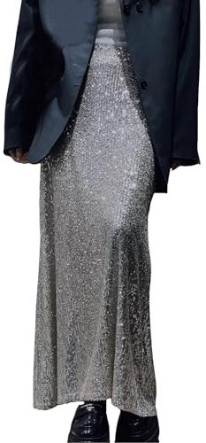 Rrongwn Pailletten Rock Damen Hohe Taille Glitzer Rock Maxi Skirt Bleistiftrock Glitzerrock Mit Schlitz Einfarbig Casual Glitzer Pailettenrock Für Party Stilvoll Glitzer Rock