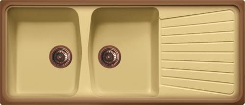 Lavello cucina Borgogna Terra di Francia 116 x 50 cm 2 vasche pilette vecchio rame e gocciolatoio Made in Italy