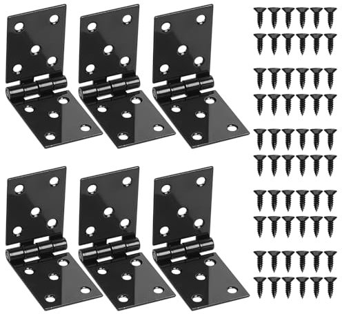 6 Pcs Black Heavy Duty Door Hinges Connectors, Box Folding Hinges for Garden Gate Wooden Door Furniture Tool Boxes (3.94x1.38Inch)