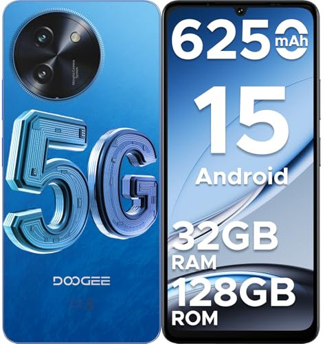 DOOGEE Note 59 Smartphone 5G Android 15, 32GB RAM+128GB ROM/TF 2TB, 6.75'' HD 120Hz Telephone Portable, Unisoc T8200, Batterie 6250mAh, Ultra-mince 8,6 mm, Caméra 16MP 4K, NFC/Widevine L1/Face ID-Bleu