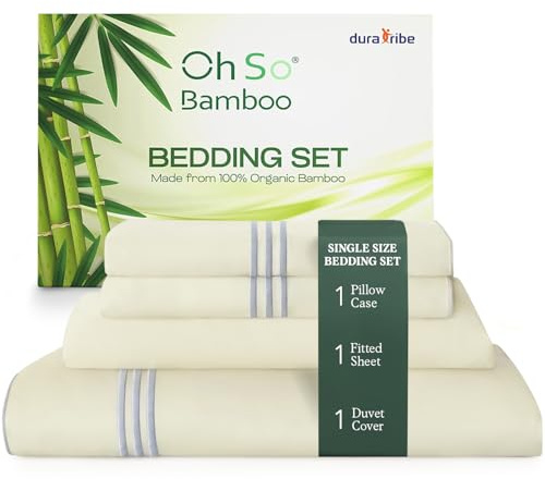 DURA TRIBE Oh So Bamboo Bedding Set 3 Piece Single - Ivory Pearl - Hypoallergenic Duvet Cover, Fitted Sheet & Pillowcase Made from 100% Organic Bamboo Viscose Cooling Silky-Soft & Smooth Material