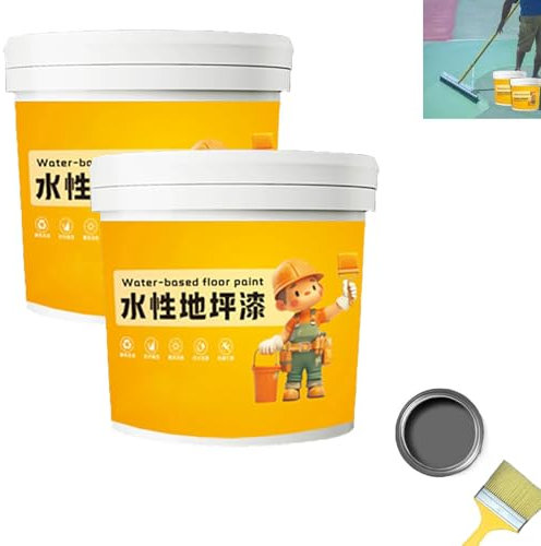 Waterproof Water-Based Epoxy Floor Paint, Quick-Dry Anti-Slip Water-Based Floor Paint, Garage Floor Paint for Both Indoorand Outdoor Surfaces, Epoxy Floor Paint (2pcs Dark Gray)