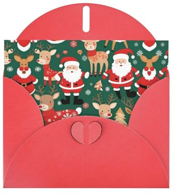 Rote Grußkarte – Weihnachtsmann und Weihnachts-Hirsch-Druck, leere Karten und Umschläge, perfekt für Geburtstag, Hochzeit, Valentinstag und mehr