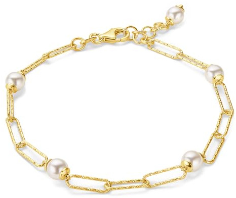 MIORE Schmuck Handgefertigt in Italien, Armband Damen Silber 925, Armband Vergoldet 18K Gold, Paperclip Perlenarmband Damen, Silber Armband mit Perlen