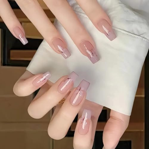 Lot de 24 faux ongles ballerines en acrylique à presser en forme de papillon