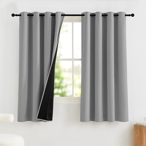 PONY DANCE Lichtundurchlässige Gardinen mit Ösen Thermovorhang gegen Kälte 2er Set H 145 x B 140 cm Silbergrau, 100% Verdunklungsvorhänge für Schlafzimmer & Kinderzimmer