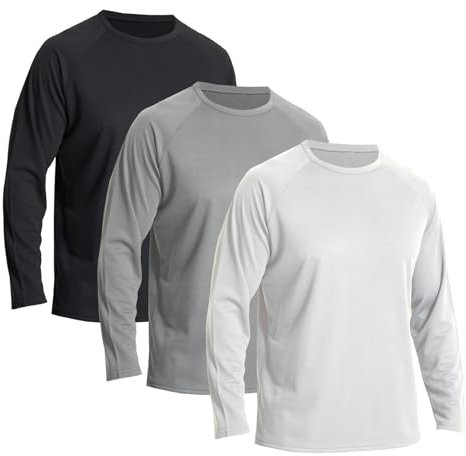 LNFINTDO 3 Pack Men's Running Shirts Mesh Quick Dry Sport Tops Long Sleeve Gym Tops Breathable Sun Protection T Shirts