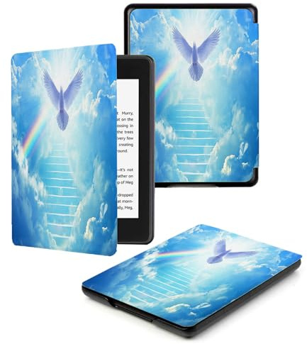 Étui pour Liseuse Kindle Scribe 10,2 Pouces (Sortie 2022), Housse en Cuir PU De Qualité Supérieure avec Porte-Stylo Et Fonction Veille/Réveil Automatique.-Colombe Blanche Mer Nuages Marches