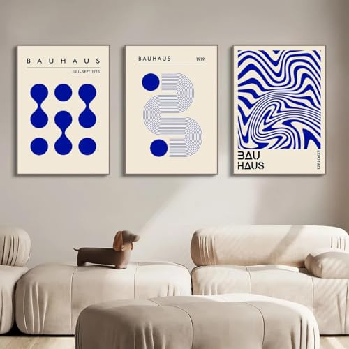 Abstrakte Bauhaus Blau Geometrische Poster Und Drucke Leinwand Malerei Wand Kunst Bild Für Wohnzimmer Wohnkultur 50X70Cmx3Pcs Kein Rahmen