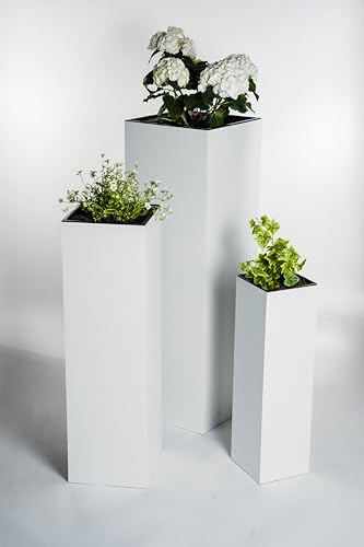 STEMA Seyfried Pflanzkübel groß außen – Blumensäule Outdoor mit integriertem Blumentopf – Pflanzsäule wetterfest – 3 Größen & 4 Farben – Für Terrasse, Garten, Balkon & Haustür (Weiß Matt, Groß)