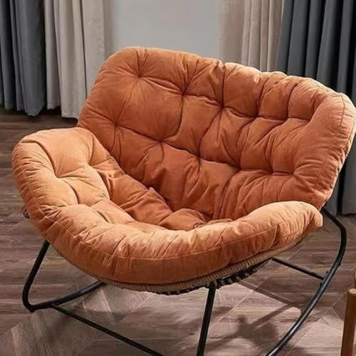 BYGSBKDP Rocking Chairs for Adults, Papasan Rocking Chair, Oversized Rattan Wicker Lounge Chair, with Cushion Metal Frame Large Supports Modern Outdoor Patio Garden Egg Rockings Chairs (Tangerinr)