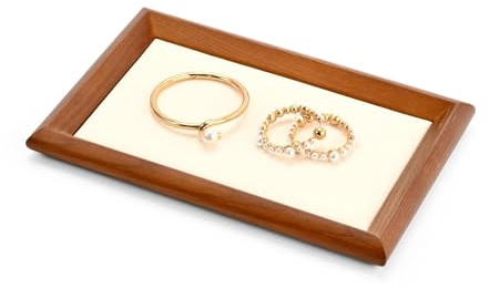 Papten Solid Wood Jewellery Tray Stackable Jewellery Organise Tray Beige | Microfibre Lined, For Rings Earrings, Dressing Table Vanity Trays,Photography & Storage