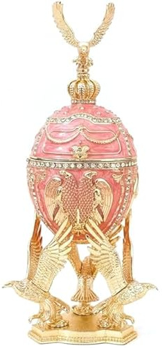 Uovo musicale realizzato a mano con aquila bizantina a doppia testa Fabergé oro puro decorazione decorativa fodera in velluto lavorato a mano in Grecia elegante successo fortuna regalo Pasqua