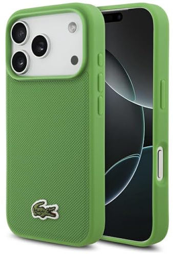 CG MOBILE Lacoste Iconic Petit Pique Woven Logo kompatibel mit MagSafe Hülle für iPhone 17 Pro (Grün)