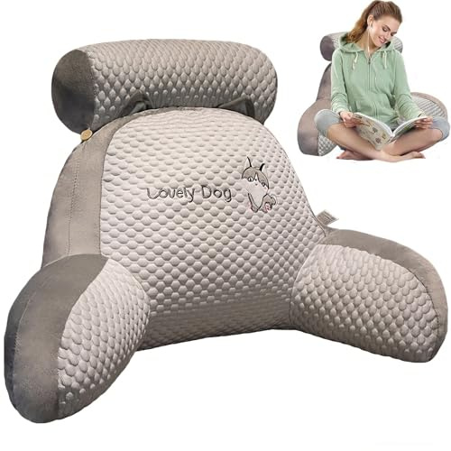 LANPEW Lesekissen Rückenkissen Bohnen Grau 70x50cm, Baumwolle für Bett Sofa | abnehmbare Nackenrolle waschbarer Bezug atmungsaktiv ergonomisch Rückenstütze Nackenstütze für Erwachsene Gaming