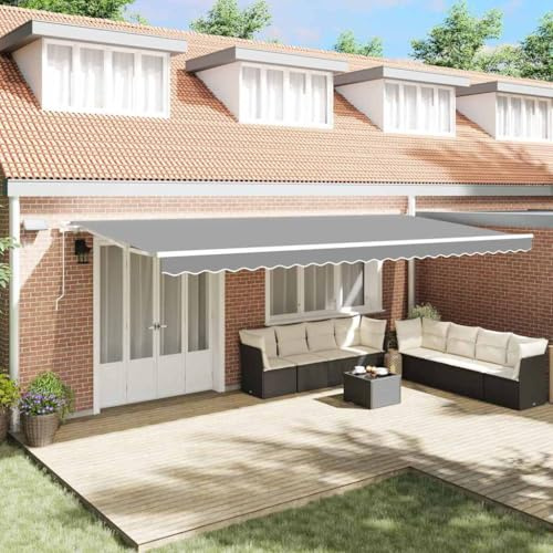 QJBSAVVA Weiße Markise 6x3 m Manuell Metallrahmen UV-Schutz Garten Terrassenmarkise Modernes Design Robust für Sonnenschutz Balkon und Garten