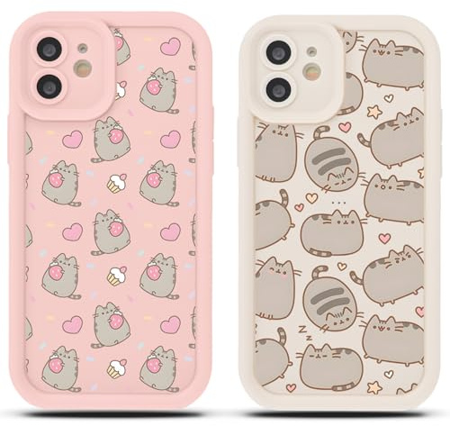 2 Pack Case for Apple iPhone 8 iPhone 7 iPhone SE 2022/2020 4.7, Mini Chaton Pusheen Cute Cartoon Cat Anime Pattern Shockproof Soft TPU Silicone Protection Case for Women Girls, fraise