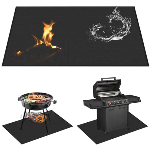 100 × 150 cm Feuerfeste Unterlage, Feuerschutzmatte, Hitzeschutzmatte Splatter Matte 3 Schicht, Grillmatte Bodenschutz, Leicht zu Reinigende Bodenschutzmatte für BBQ Grills Kaminöfen Boden Rasen