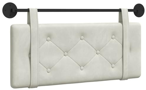 vidaXL Hängendes Kopfteil Creme Samt, Moderner rechteckiger Wand-Headboard aus Samt, bezogen mit Bändern, Knopfsteppung für entspannende Schlafzimmer-Deko