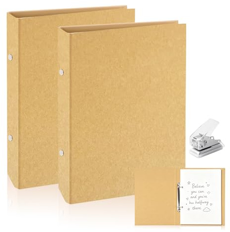 2 Stück Ringbuch A5 Nachfüllbar Kraftpapier, Ringordner A5 Kraftpapier mit Punch, Ringbuch Ordner 2 Ringe Ringordner, für Büro, Studium, Reisen und Tagebuch