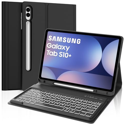 FOGARI Teclado para Samsung Tab S10+ 12.4 2025/S9 FE Plus/S9+ 12.4 2023, Funda con Español Ñ Teclado Retroiluminado Bluetooth Magnético Desmontable para Samsung Galaxy Tab S10+ 12.4, Negro