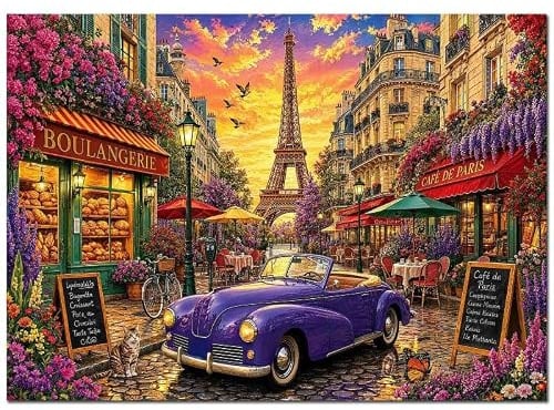 Pariser Straßen-Puzzle, 1000 Teile, Eiffelturm, Café, Szene, Sonnenuntergang, Kunst-Puzzles für anspruchsvolle Familienspiele, romantische Pariser Landschaft, Puzzle für Zuhause, Wanddekoration