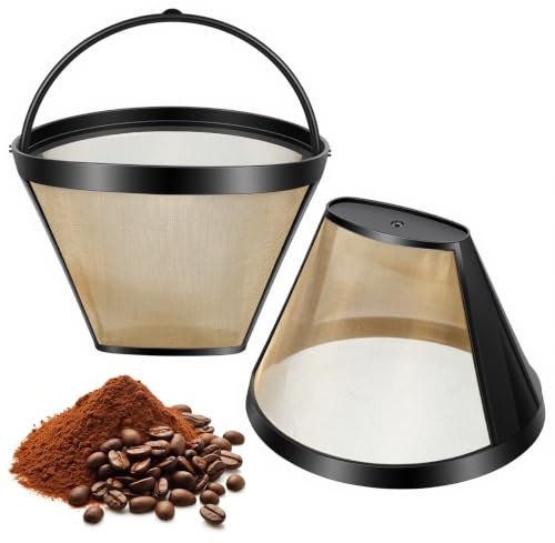 2 Stück Edelstahl Kaffeefilter Größe 4, Mesh Kaffeefilter für 8-12 Tassen | Kaffee Filter Aufsatz Wiederverwendbar Dauerkaffeefilter Edelstahlgewebe Mesh Korb Waschbar Edelstahl Filter