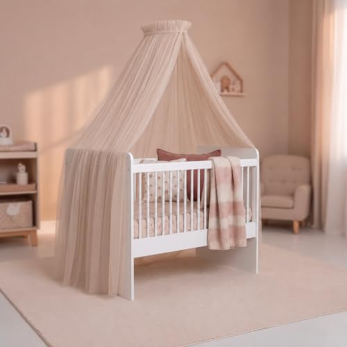 Baby Fancyroom Betthimmel für Babybett, Prinzessin Babywiege, Moskitonetz, Beistellbett Himmel, Babyzimmer Deko, Baldachin Premium Tüll (Nude (Beige mit leichtem Rosastich), Betthimmel ohne Bommel)