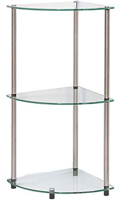 Convenience Concepts Designs2Go Klassisches Glas-Eckregal mit 3 Ebenen, 34,9 cm, modernes Media-Bücherregal mit Aufbewahrungsregalen für Wohnzimmer, Ausstellungsregale für Wohnzimmer, Badezimmer,