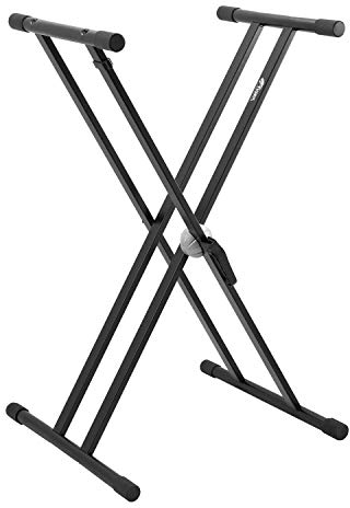 Tiger KYS14-BK Fully Adjustable Keyboard Stand - Heavy Duty Double-Braced Steel - Toothed Locking Mechanism - Suitable for Standing or Seated Playing of Keyboards, Decks, and Controllers