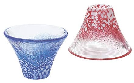 Toyo Sasaki Aligned Glass Cold Sake Glass Pair 招福 Cup Mount Fuji Cold Sake Cup Japan-Made Blue and red 35ml 2-Point containing G635-T72
