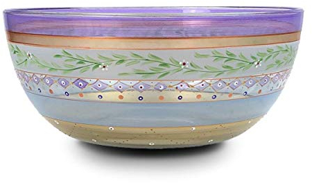 Golden Hill Studio Saladier peint à la main – Collection marocaine mosaïque guirlande – Verrerie peinte à la main par des artistes américains – Grand bol de service unique et décoratif 27,9 cm,