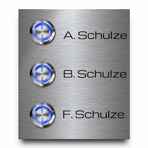 3 Fach Türklingel aus Edelstahl mit drei Klingelknöpfen - Modell Schulze 9x10,5 cm | Klingelschild für Mehrfamilienhäuser mit personalisierter Gravur