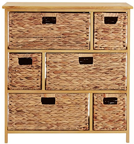 Premier Housewares Padstow Storage Unit with 6 Basket Drawers, Paulownia Wood/Water Hyacinth, Natural, 37 x 76 x 80 cm