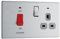 BG Electrical Cooker Switch with Socket and LED, Cooker Control Unit, Control Socket, Double Pole, Screwless Front Plate, Slim Profile, Premium Flatplate, Brushed Steel, Grey Inserts, 45A, FBS70G