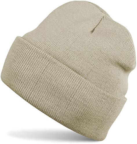 styleBREAKER Unisex Beanie Strickmütze Einfarbig, Feinstrick Mütze doppelt gestrickt, warme Winter Strickbeanie 04024029, Farbe:Beige