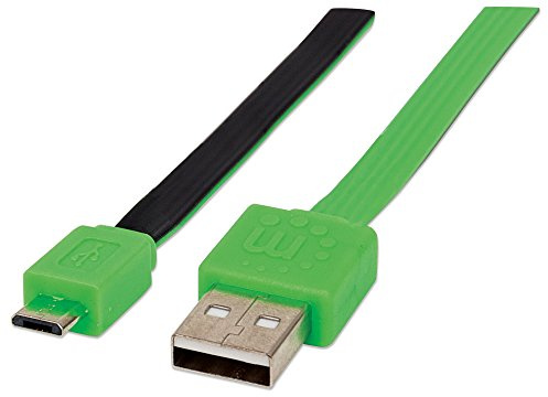 Manhattan Hi-Speed Flachbandkabel Micro-B USB 2.0 ( A Stecker - Micro-B Stecker) 480 Mbps 1,8 m schwarz/ grün 391351
