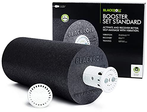 BLACKROLL BOOSTER SET STANDARD - das Original. Set mit Faszienrolle (Härtegrad mittel) in schwarz. Effektive Tiefenmassage durch Vibration mit stufenloser Intensitätssteuerung