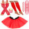 Redstar Fancy Dress - Tutu-Röckchen, Beinstulpen, Netzhandschuhe, Perlenkette, schmale Gummiarmbänder und breite Armbänder - Neonfarben - Rot - 36-40