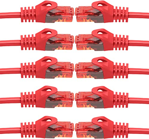 BIGtec 10 Stück – 0,15m LAN Kabel Netzwerkkabel Patchkabel Ethernet 2 x RJ45 Stecker High Speed rot kompatibel zu Cat.5 Cat.6 Cat.7 Cat.8 Switch Router Modem Patchpanel Access Point Patchfeld