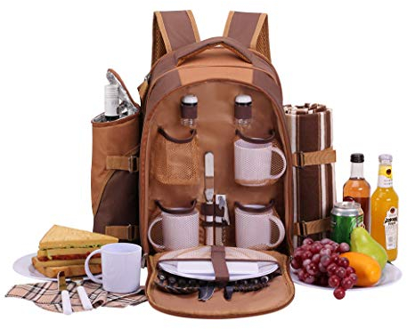 APOLLO WALKER Zaino Termico Picnic,Borsa Termica per Set da Picnic per 4 Persone (Set e Coperta) con Tazza,Borsa Frigo Zaino,Borse Frigo per Campeggio,Spiaggia,Escursionismo(Caffè quattro persone)