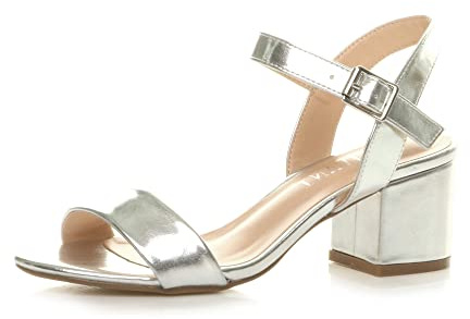 AJVANI Womens ladies mid low block heel peep toe ankle strap strappy party sandals size