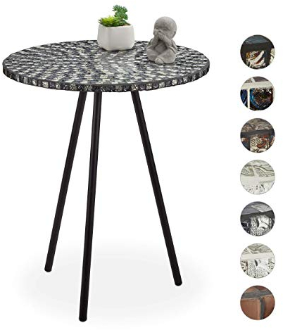 Relaxdays Beistelltisch Mosaik, runder Ziertisch, handgefertigtes Unikat, Mosaiktisch, HxD: 50 x 41 cm, schwarz-weiß