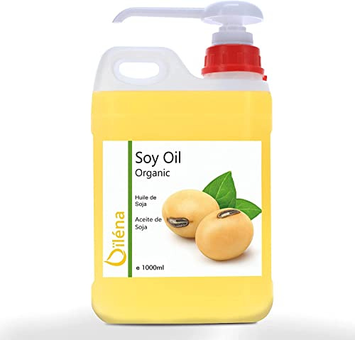 Bio Sojaöl Körperöl für professionelle Massageöl Öl, Anticellulite Öl, straffendes Anti Aging Gesichtsöl mit Vitamin E, Make-up-Entferner, Bräunungsöl - 1000 ml