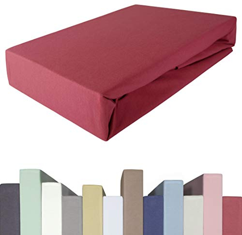 EDDA LUX Spannbettlaken für 20-40 cm hohe Matratzen, 180 x 200-220 bis 200 x 200-220 cm, Öko-Tex, Baumwolle m. 5% Elasthan, Premium Spannbetttuch für Boxspringbett, in Granatapfel