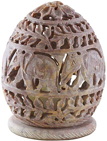 Indus Lifespace Teelichthalter mit handgeschnitztem Elefant & Ranken – Speckstein Elefant Figuren – dekorative (7,6 x 7,6 x 10,2 cm)
