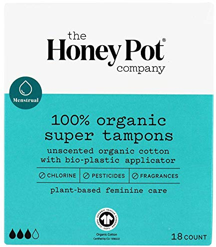 The Honey Pot Company - 100% Organic Super Tampons with Bio-Plastic Applicator Unscented - 18 Count