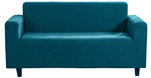 VanderHOME Elastischer Sofabezug 1-Stück Sofa Überwürfe Sofabezug Jacquard Elastische Stretch Spandex Couchbezug Sofahusse Sofa Abdeckung Hussen für Sofa, Couch, Sessel 4-Sitzer Blau